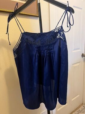 Express blue Lace-Trim Spaghetti Strap top